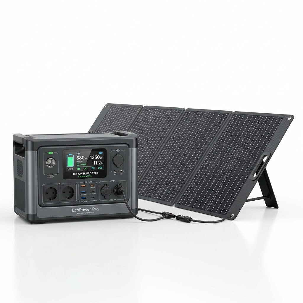 Pack Autonomie Solaire Pro — Station de Charge 2000W + Panneau Pliable 220W